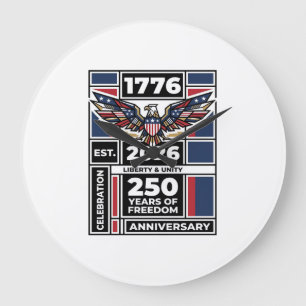 Reloj Redondo Grande Camiseta Vintage Eagle 1776 2026 Tipografía Patrió