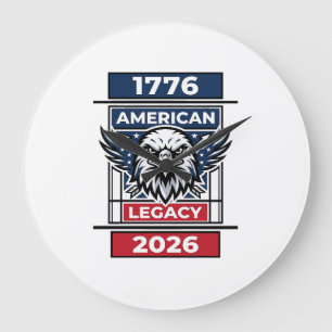 Reloj Redondo Grande Camiseta Vintage Eagle 1776 2026 Tipografía Patrió