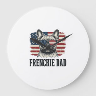 Reloj Redondo Grande Camiseta Vintage Frenchie Dad Patriótica Bulldog_1