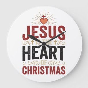 Reloj Redondo Grande Camiseta Vintage Jesús Es El Corazón De La Navidad
