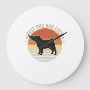 Reloj Redondo Grande Camiseta Vintage Mejor Papá Pug de Todos los Tiemp