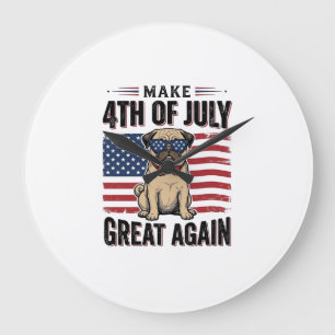 Reloj Redondo Grande Camiseta vintage patriótica de pug del 4 de julio_
