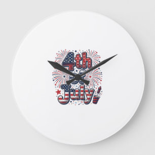 Reloj Redondo Grande Camiseta Vintage Patriótica Fuegos Artificiales 4