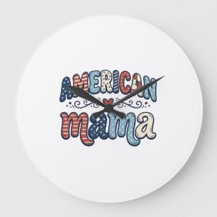 Reloj Redondo Grande Camiseta Vintage Patriótica Mama Americana_1