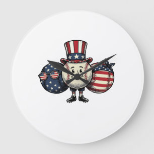 Reloj Redondo Grande Camiseta Vintage Vector Trio de Béisbol Patriótico