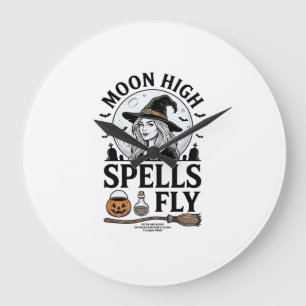 Reloj Redondo Grande Camiseta Witch Moon Vintage Engraving Halloween Te