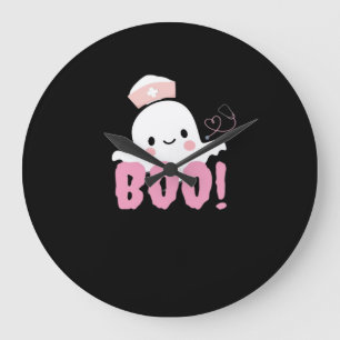 Reloj Redondo Grande Camisetas de enfermería de Halloween ¡Boo femenino