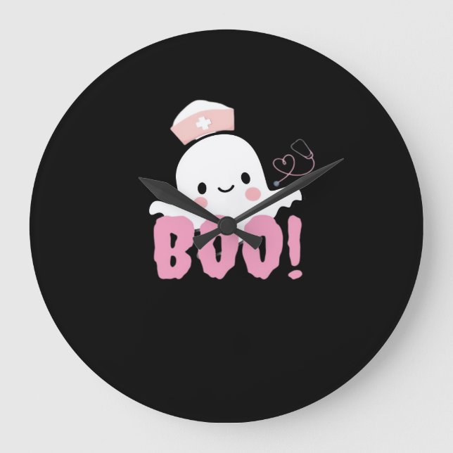 Reloj Redondo Grande Camisetas de enfermería de Halloween ¡Boo femenino (Anverso)