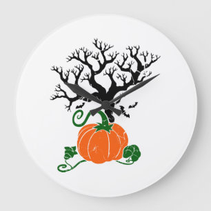 Reloj Redondo Grande Camisetas de otoño del árbol de Halloween Sudadera