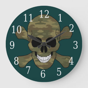 Reloj Redondo Grande Camouflage Skull And Crossbones Clock
