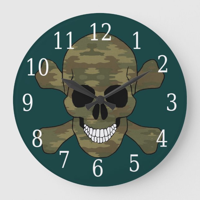 Reloj Redondo Grande Camouflage Skull And Crossbones Clock (Anverso)