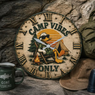 Reloj Redondo Grande Camp Vibes Only Funny Camping Duck Rustic Outdoor 