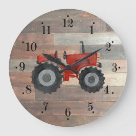 Reloj Redondo Grande Campana Campesina Tractor Rojo Faux Wood Wall Cloc