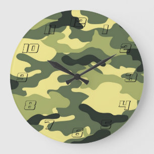 Reloj Redondo Grande Camping Camo Caza Camuflaje Verde