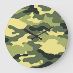 Reloj Redondo Grande Camping Camo Caza Camuflaje Verde