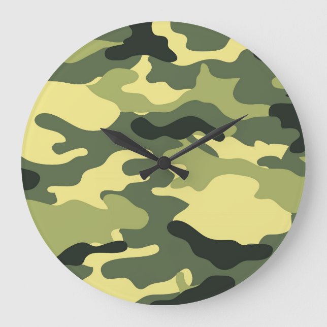 Reloj Redondo Grande Camping Camo Caza Camuflaje Verde (Anverso)