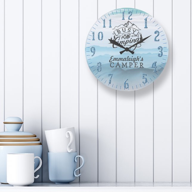 Reloj Redondo Grande Camping ocupado Camping Tiempo Personalizado Campe (Subido por el creador)