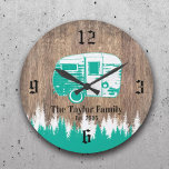 Reloj Redondo Grande Camping Trailer Happy Campers Familia Nombre Mader<br><div class="desc">Caminador de madera de madera de época Cáncer de nombres de familia de Campers Happy Campers.</div>