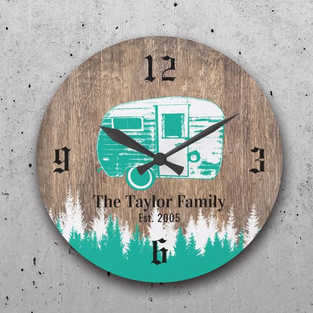 Reloj Redondo Grande Camping Trailer Happy Campers Familia Nombre Mader (Subido por el creador)