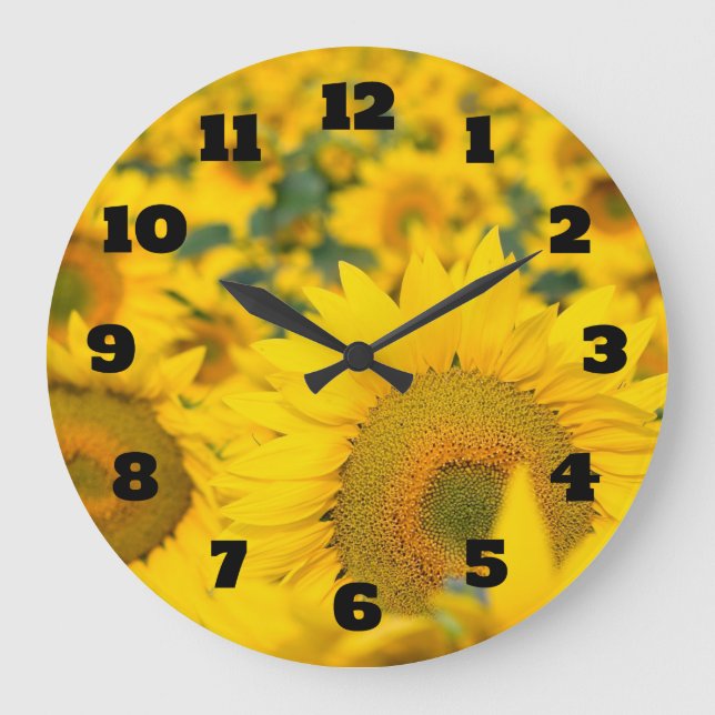 Reloj Redondo Grande Campo amarillo de girasoles, fotografía (Anverso)