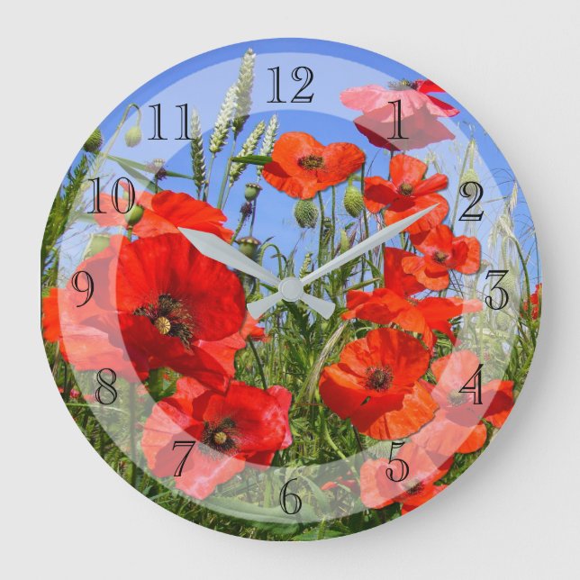 Reloj Redondo Grande Campo de adormidera colorida (Anverso)