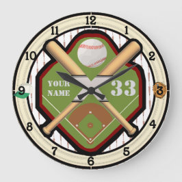 Reloj Redondo Grande Campo de béisbol personalizado del nombre y del