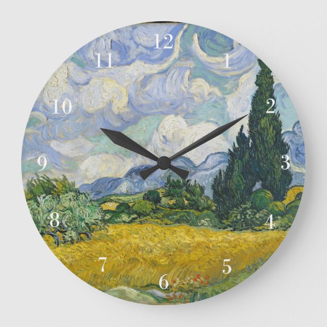 Reloj Redondo Grande Campo de trigo Van Gogh con cipreses (Anverso)