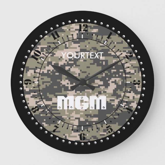 Reloj Redondo Grande Camuflaje digital de montaña personalizado (Anverso)