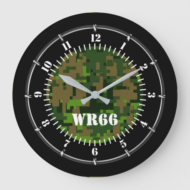 Reloj Redondo Grande Camuflaje verde de Woodland personalizado en un (Anverso)