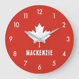 Reloj Redondo Grande Canadá Día Rojo Blanco Bandera Canadiense Nombre d