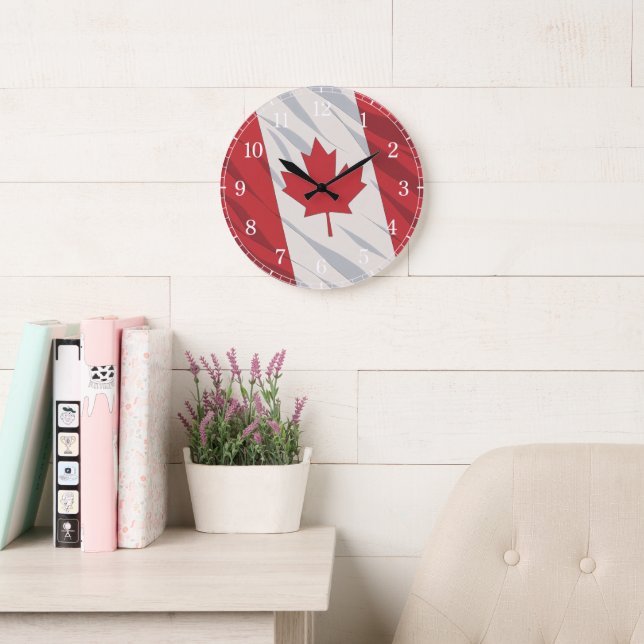 Reloj Redondo Grande Canada Flag Wall Clock — Waving Flag Design (Sala de lectura)