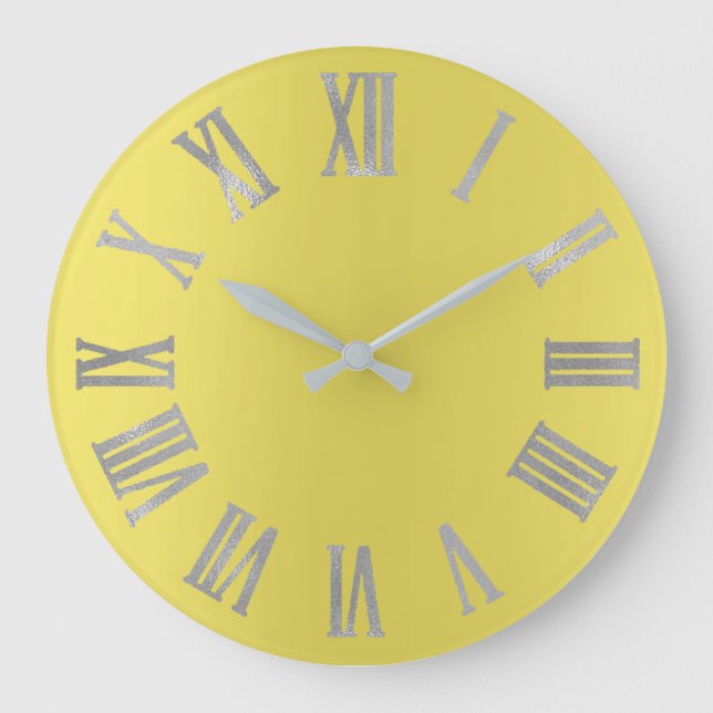 Reloj Redondo Grande Canary Yellow Silver Gray  Metallic Roman Numers (Anverso)