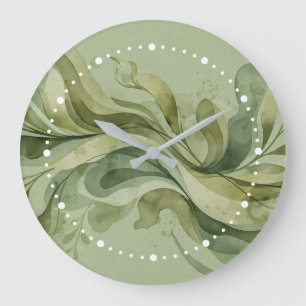 Reloj Redondo Grande Canción de la Tierra Fluyendo Abstracto Verde Salv