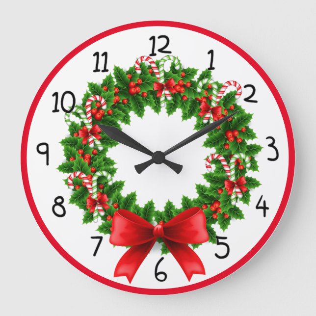 Reloj Redondo Grande Candy Cane Wreath (Anverso)