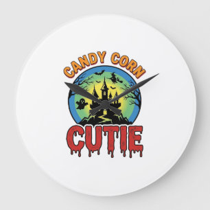 Reloj Redondo Grande Candy Corn Cutie Diseño Antiguo Castillo de Hallow