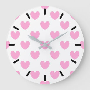 Reloj Redondo Grande Candy de algodón Corazón de polka rosa en blanco