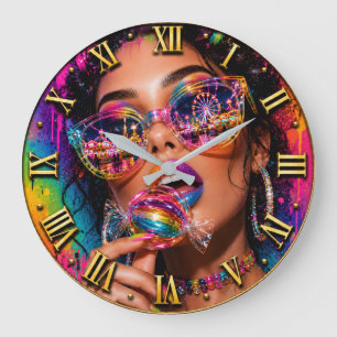 Reloj Redondo Grande Candy Queen Fashion Pop Art Neon Candy