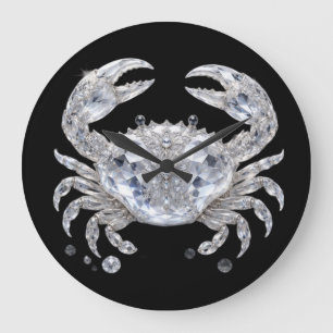 Reloj Redondo Grande Cangrejo de Cristal de Plata Océano Brillante Lu