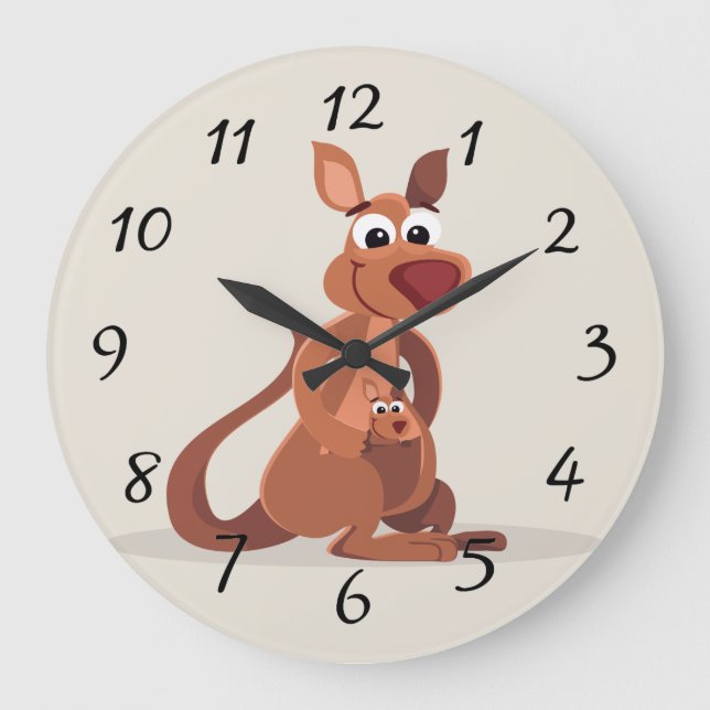 Reloj Redondo Grande Canguro animado lindo con bebé (Anverso)
