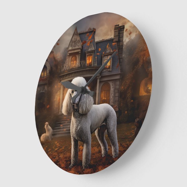 Reloj Redondo Grande Caniche de Halloween Espantoso (Ángulo)