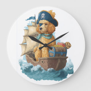 Reloj Redondo Grande Caniche Pirata � Perro Marino Divertido