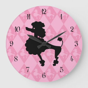 Reloj Redondo Grande Caniche rosado retro