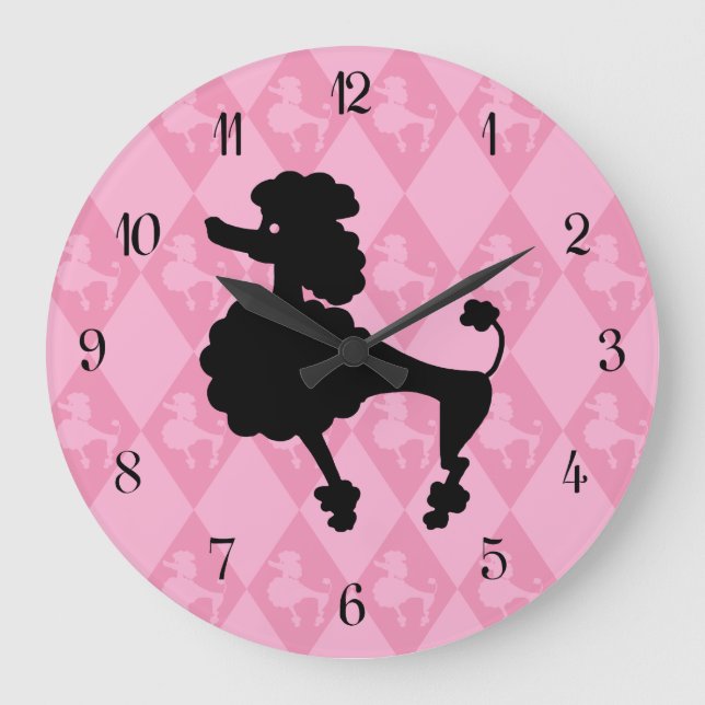 Reloj Redondo Grande Caniche rosado retro (Anverso)