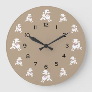 Reloj Redondo Grande Caniches blancos con las cintas rosadas