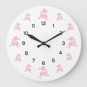 Reloj Redondo Grande Caniches rosados con las cintas blancas