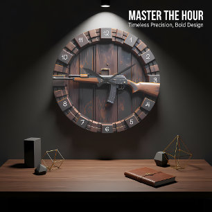 Reloj Redondo Grande Cañón de Rifle Táctico de Madera