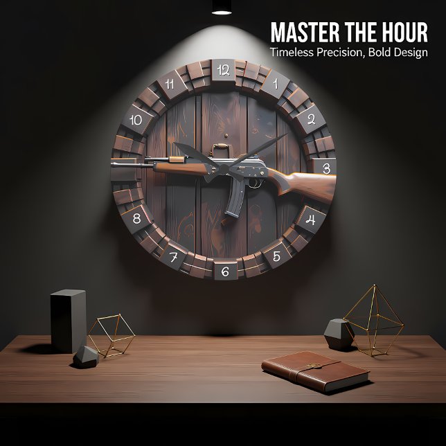 Reloj Redondo Grande Cañón de Rifle Táctico de Madera (Subido por el creador)