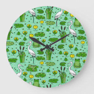 Reloj Redondo Grande Cañones, garzas, lirios: enjambre vintage.