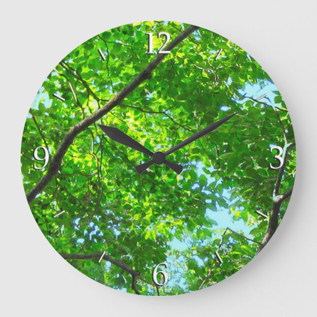 Reloj Redondo Grande Canopy of Green, Leafy Branches with Blue Sky (Anverso)