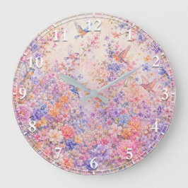 Reloj Redondo Grande Canto de Pájaros entre Flores